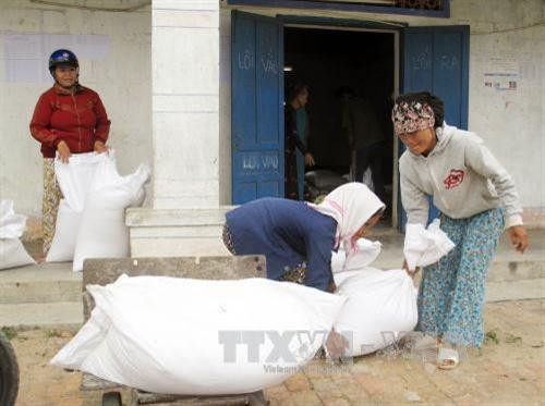 Người dân vui mừng nhận gạo cứu đói giáp hạt. Ảnh: Công Thử - TTXVN Người dân vui mừng nhận gạo cứu đói giáp hạt. Ảnh: Công Thử - TTXVN