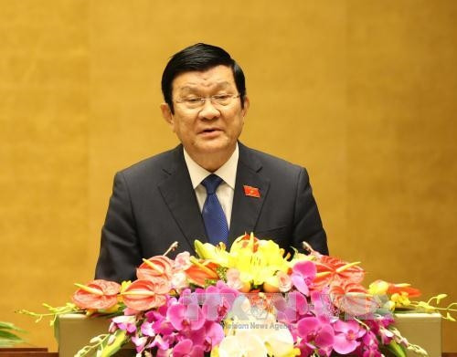 Chủ tịch nước Trương Tấn Sang trình bày Báo cáo công tác nhiệm kỳ 2011 - 2016. Ảnh: Nhan Sáng – TTXVN Chủ tịch nước Trương Tấn Sang trình bày Báo cáo công tác nhiệm kỳ 2011 - 2016. Ảnh: Nhan Sáng – TTXVN