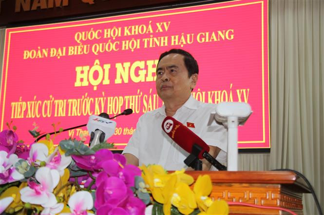 Phó Chủ tịch Thường trực Quốc hội Trần Thanh Mẫn phát biểu. Ảnh: Nguyễn Hằng - TTXVN Phát huy sức mạnh khối đại đoàn kết toàn dân tộc trong xây dựng và phát triển Hậu Giang ảnh 4