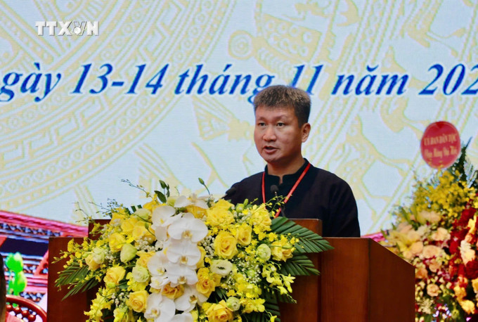 Bí thư Tỉnh uỷ, Chủ tịch UBND tỉnh Yên Bái Trần Huy Tuấn phát biểu tại Đại hội. Ảnh: TTXVN phát vna_potal_khai_mac_dai_hoi_dai_bieu_cac_dan_toc_thieu_so_tinh_yen_bai_lan_thu_iv_7704222.jpg