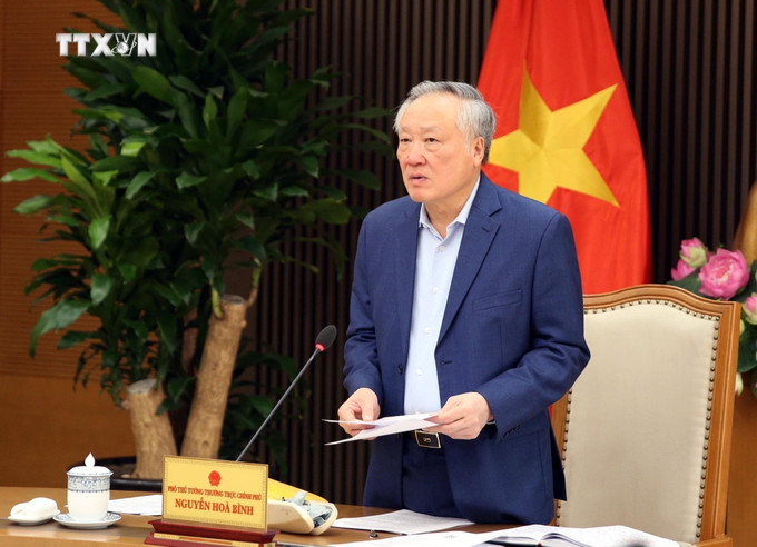 Phó Thủ tướng Thường trực Nguyễn Hoà Bình phát biểu. Ảnh: Phạm Kiên - TTXVN vna_potal_pho_thu_tuong_thuong_truc_chu_tri_hoi_nghi_toan_quoc_ve_tong_dieu_tra_nong_thon_nong_nghiep__7763154.jpg