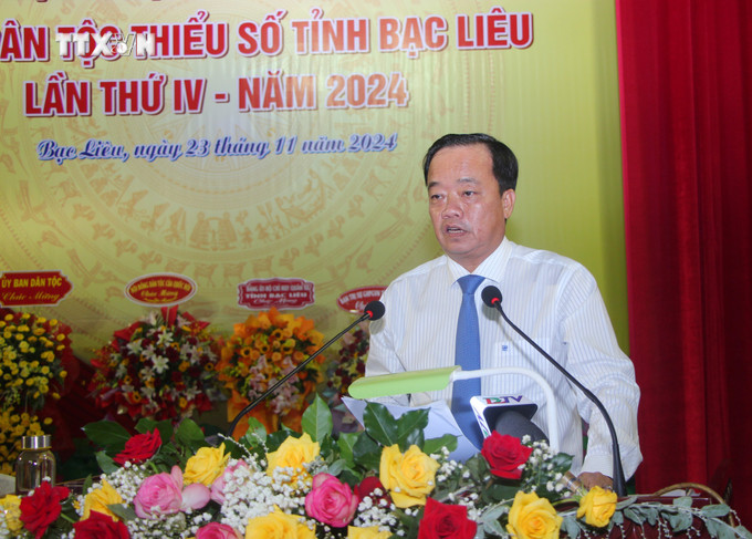 Đồng chí Huỳnh Quốc Việt, Phó Bí thư Thường trực Tỉnh ủy Bạc Liêu phát biểu tại Đại hội. Ảnh: Chanh Đa-TTXVN vna_potal_dai_hoi_dai_bieu_cac_dan_toc_thieu_so_tinh_bac_lieu_lan_thu_iv_nam_2024_7719616.jpg