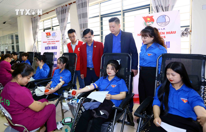 Đông đảo đoàn viên, thanh niên tham gia “Ngày hội hiến máu - Giọt hồng tình nguyện”. Ảnh: Quang Quyết - TTXVN vna_potal_son_la_“ngay_hoi_hien_mau_-_giot_hong_tinh_nguyen”_nam_2024_7285519.jpg
