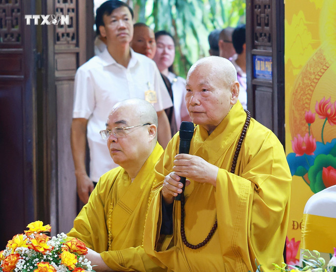 Trưởng lão Hòa thượng Thích Thiện Nhơn - Phó Pháp chủ, Chủ tịch Hội đồng Trị sự Trung ương Giáo hội Phật giáo Việt Nam phát biểu. Ảnh: Dương Giang-TTXVN vna_potal_thu_tuong_chuc_mung_dong_bao_phat_giao_nhan_dip_dai_le_phat_dan_2024__7388800.jpg