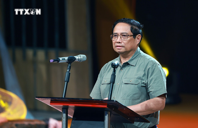 Thủ tướng Phạm Minh Chính phát biểu tại Chương trình "Điểm tựa Việt Nam". Ảnh: Dương Giang - TTXVN vna_potal_thu_tuong_pham_minh_chinh_du_chuong_trinh_diem_tua_viet_nam_7597581.jpg