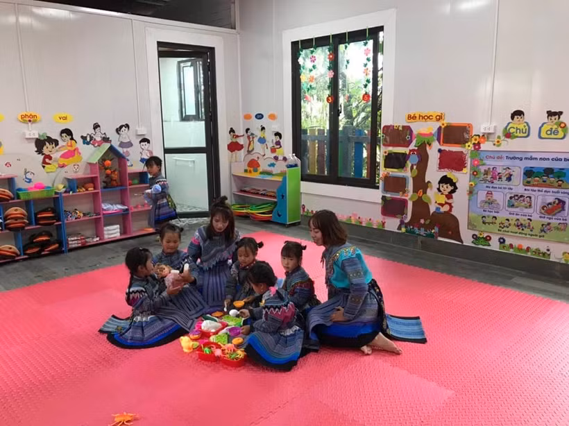Điểm trường giúp hơn 60 học sinh mầm non ở thôn Ngải Phóng Chồ có điều kiện học tập tốt hơn. Ảnh: Hương Thu - TTXVN