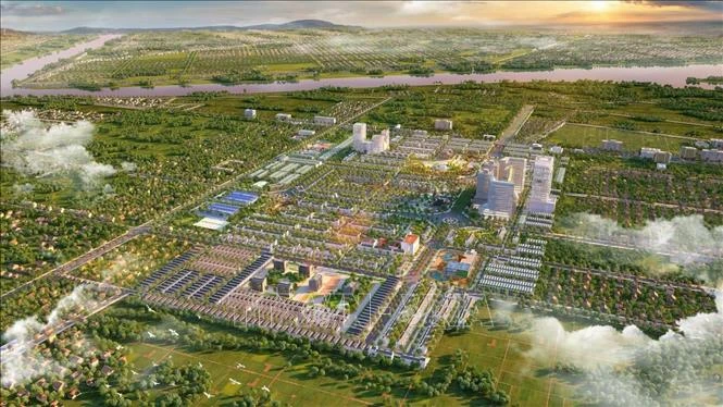 Phối cảnh dự án khu đô thị đa tiện ích cao cấp theo phong cách Nhật Bản đầu tiên tại Châu Đốc (An Giang). Ảnh: Công Mạo-TTXVN