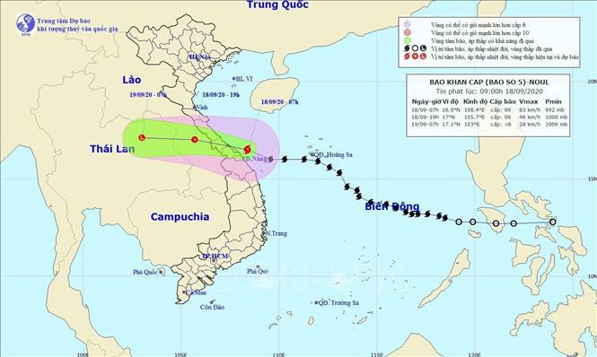 Bản đồ đường đi của Bão số 5. Ảnh: TTXVN