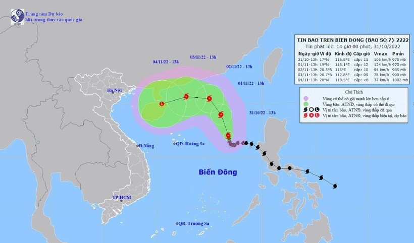 Bão số 7 di chuyển chậm, hướng lên phía Bắc