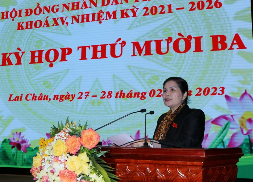 Bí thư Tỉnh ủy, Chủ tịch HĐND tỉnh, Trưởng Đoàn Đại biểu Quốc hội tỉnh Lai Châu Giàng Páo Mỷ khai mạc kỳ họp. Ảnh: Đinh Thùy-TTXVN