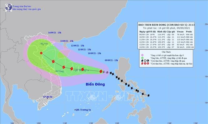 Bản đồ đường đi của bão số 5. Ảnh: TTXVN phát
