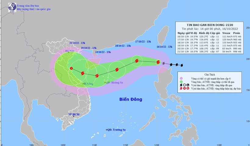 Hướng đi của bão NESTA chiều 16/10. Ảnh: TTXVN phát