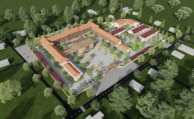 Phối cảnh trường Phổ thông nội trú liên cấp Tiểu học và THCS tại xã A Lưới 2 (Huế). Ảnh: TTXVN phát