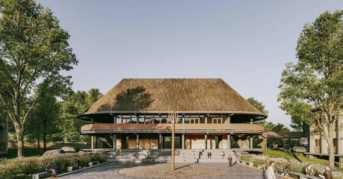 Phối cảnh công trình trường Phổ thông nội trú liên cấp Tiểu học và Trung học cơ sở tại xã A Lưới 1. Ảnh: TTXVN phát