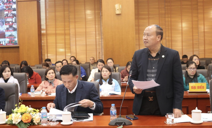 Ông Hoàng Mạnh Ngọc, Chủ tịch Hội Doanh nghiệp tỉnh Cao Bằng phát biểu tại hội nghị.