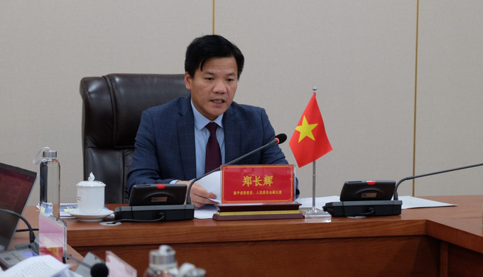 Phó Chủ tịch UBND tỉnh Cao Bằng Trịnh Trường Huy phát biểu tại hội nghị. Ảnh: Chu Hiệu/TTXVN Chú thích ảnh