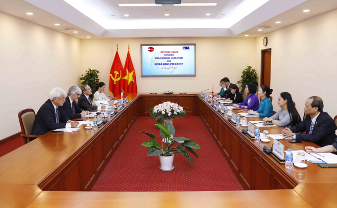 Quang cảnh cuộc hội đàm. Ảnh: An Đăng - TTXVN Phó Chủ tịch nước Võ Thị Ánh Xuân tiếp Chủ tịch Hãng Thông tấn Nhật Bản Kyodo News ảnh 6