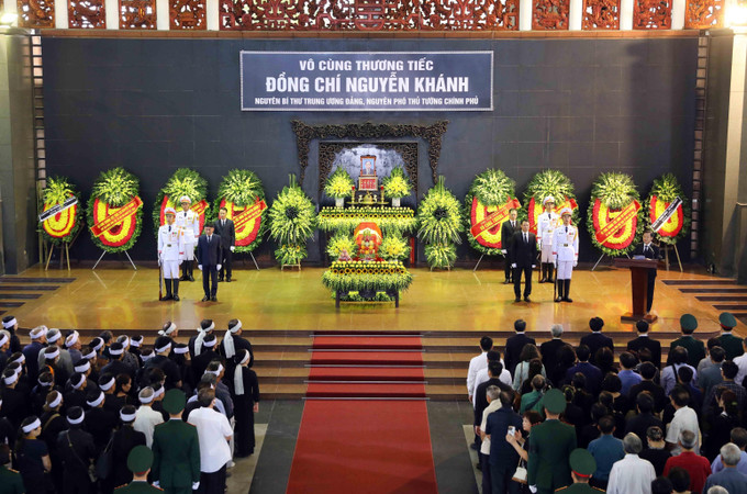 Quang cảnh Lễ truy điệu đồng chí Nguyễn Khánh. Ảnh: An Đăng - TTXVN Tổ chức trọng thể Lễ tang nguyên Bí thư Trung ương Đảng, nguyên Phó Thủ tướng Nguyễn Khánh ảnh 11