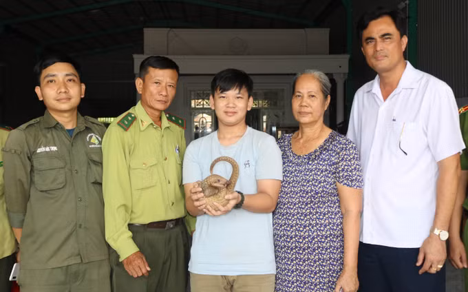 Một học sinh bắt được tê tê quý hiếm và bàn giao cho Hạt Kiểm lâm ảnh 1