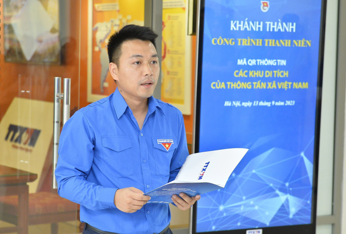 Bí thư Đoàn Thanh niên Thông tấn xã Việt Nam Lê Minh Đức phát biểu. Ảnh: Minh Đức – TTXVN Công trình thanh niên “Chuyển đổi số trong giới thiệu các Khu Di tích của TTXVN” ảnh 5
