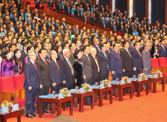 Tổng Bí thư Nguyễn Phú Trọng cùng nhiều đồng chí lãnh đạo, nguyên lãnh đạo Đảng, Nhà nước dự Phiên trọng thể Đại hội XIII Công đoàn Việt Nam. Ảnh: Trí Dũng – TTXVN Khai mạc trọng thể Đại hội Công đoàn Việt Nam lần thứ XIII, nhiệm kỳ 2023-2028 ảnh 5