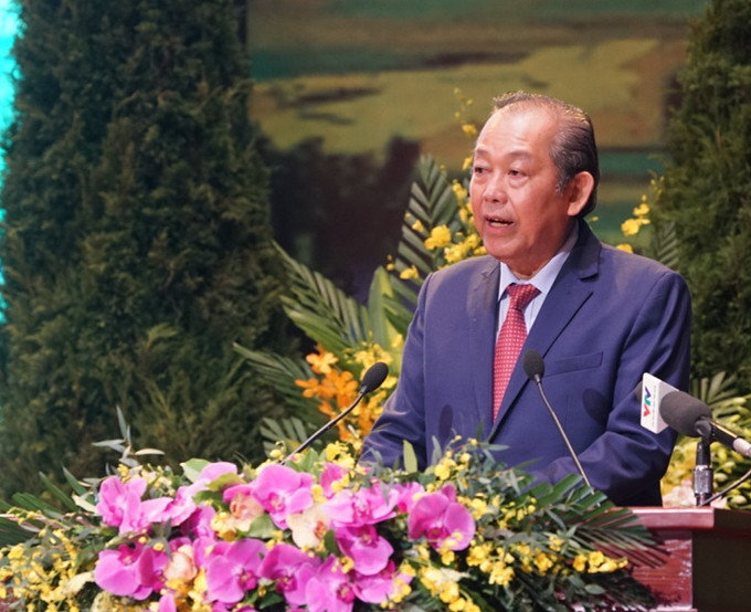 Phó Thủ tướng, Trưởng ban Chỉ đạo Đại hội Trương Hòa Bình phát biểu khai mạc Đại hội. Ảnh: Hoàng Hà Khai mạc trọng thể Đại hội đại biểu toàn quốc các dân tộc thiểu số lần thứ II năm 2020 ảnh 2