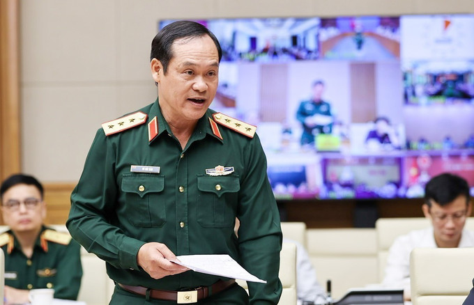 Thượng tướng Vũ Hải Sản, Thứ trưởng Bộ Quốc phòng phát biểu. Ảnh: Dương Giang-TTXVN Thủ tướng Phạm Minh Chính: Thành công trong chống dịch COVID-19 thể hiện tinh thần, bản lĩnh, trí tuệ Việt Nam ảnh 3