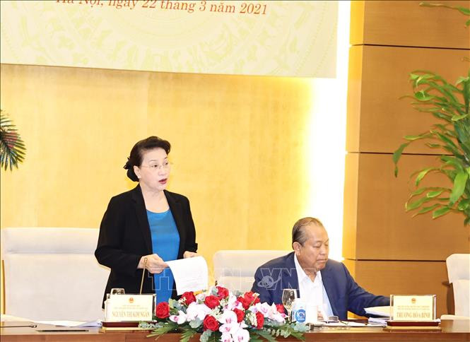 Chủ tịch Quốc hội Nguyễn Thị Kim Ngân, Chủ tịch Hội đồng Bầu cử quốc gia phát biểu. Ảnh: Trọng Đức - TTXVN Chủ tịch Quốc hội Nguyễn Thị Kim Ngân chủ trì Phiên họp thứ 4 Hội đồng bầu cử quốc gia ảnh 1