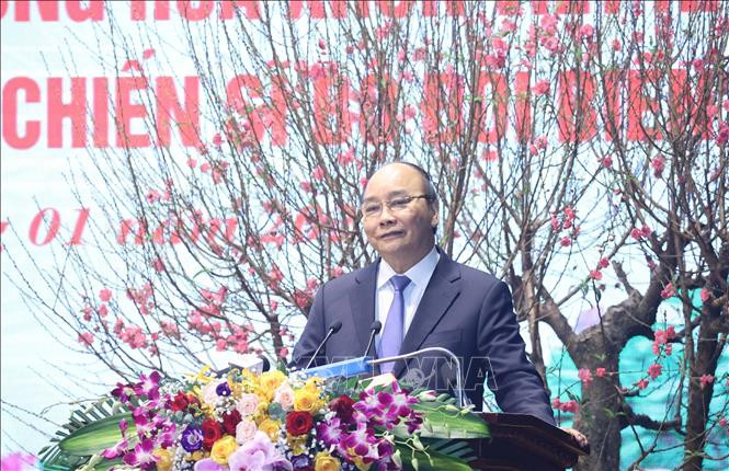 Thủ tướng Nguyễn Xuân Phúc phát biểu tại buổi đến thăm Bộ Tư lệnh Bộ đội Biên phòng. Ảnh: Thống Nhất – TTXVN Thủ tướng Nguyễn Xuân Phúc: Ngăn chặn hiệu quả các đối tượng xuất nhập cảnh trái phép ảnh 1