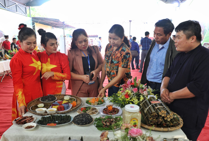 Khách tham quan các gian trình diễn, gian trưng bày các sản phẩm nông, lâm nghiệp và các sản phẩm tiểu thủ công nghiệp. Ảnh: Danh Lam -TTXVN Xúc tiến tiêu thụ gà đồi Yên Thế ảnh 2