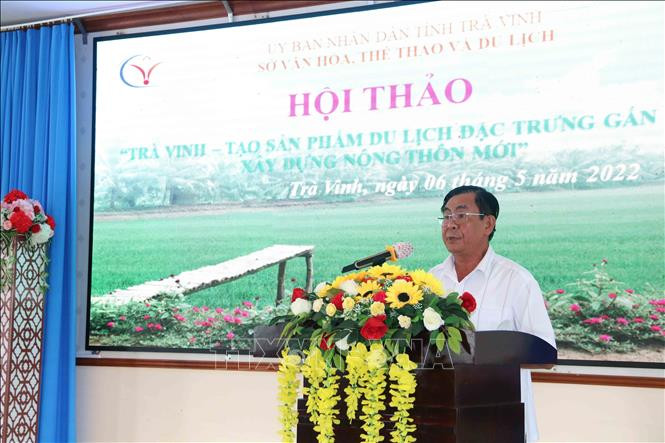 Phó Chủ tịch UBND tỉnh Trà Vinh Lê Thanh Bình phát biểu tại hội thảo. Ảnh: Thanh Hòa – TTXVN Trà Vinh tạo sản phẩm du lịch đặc trưng gắn với xây dựng nông thôn mới ảnh 2