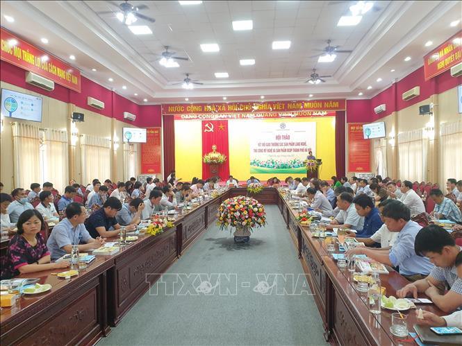 Quang cảnh hội thảo. Ảnh: Phương Anh - TTXVN Hà Nội kết nối tiêu thụ sản phẩm làng nghề, thủ công và sản phẩm OCOP ảnh 1