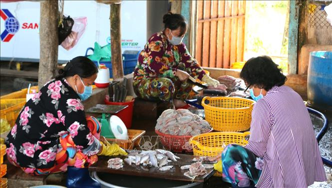 Công đoạn xẻ cá để mang đi phơi khô. Ảnh: Tuấn Kiệt – TTXVN Làng cá khô Gành Hào sôi động vào mùa phục vụ Tết ảnh 2