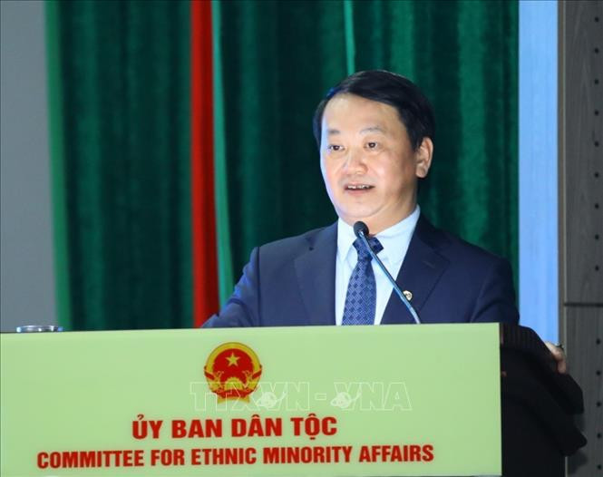 Bộ trưởng, Chủ nhiệm Ủy ban Dân tộc Hầu A Lềnh phát biểu. Ảnh: Văn Điệp - TTXVN Tạo điều kiện hỗ trợ thanh niên dân tộc thiểu số khởi sự kinh doanh ảnh 1