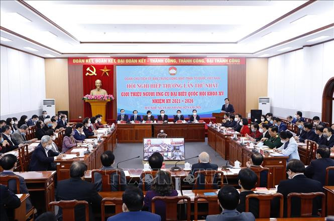 Quang cảnh hội nghị. Ảnh: Dương Giang - TTXVN Đoàn Chủ tịch Ủy ban Trung ương Mặt trận Tổ quốc Việt Nam tổ chức Hội nghị hiệp thương lần thứ nhất ảnh 2