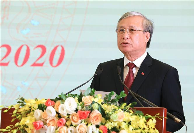 Đồng chí Trần Quốc Vượng, Ủy viên Bộ Chính trị, Thường trực Ban Bí thư phát biểu. Ảnh: Thành Đạt - TTXVN Công bố Sách vàng Sáng tạo Việt Nam năm 2020 ảnh 3