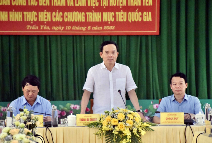 Phó thủ tướng Trần Lưu Quang phát biểu tại buổi làm việc với tỉnh Yên Bái về tình hình thực hiện các chương trình mục tiêu quốc gia. Ảnh: Việt Dũng - TTXVN Phó Thủ tướng Trần Lưu Quang: Cần đầu tư có trọng tâm, trọng điểm các Chương trình mục tiêu quốc gia ảnh 1