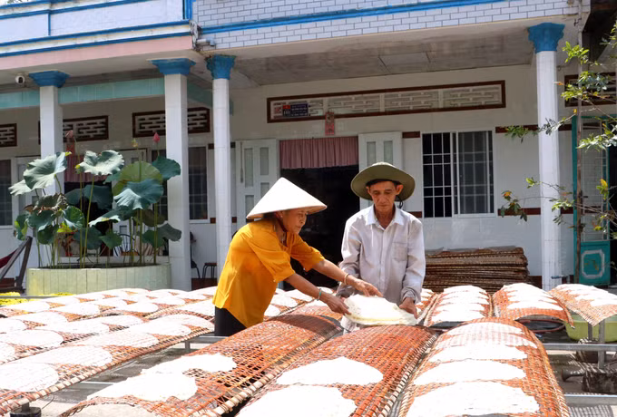 Người dân tranh thủ phơi bánh dưới nắng. Ảnh: Lê Thúy Hằng/TTXVN