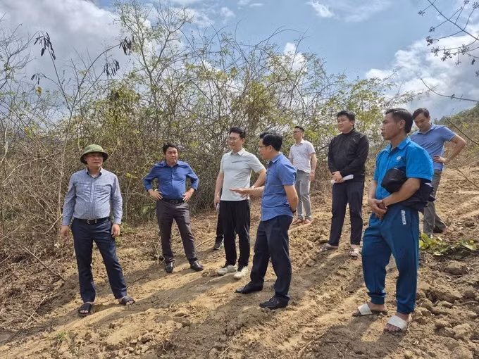 Đoàn công tác của tỉnh Nghệ An khảo sát địa điểm xây dựng trường nội trú liên cấp giai đoạn 2. Ảnh: TTXVN phát