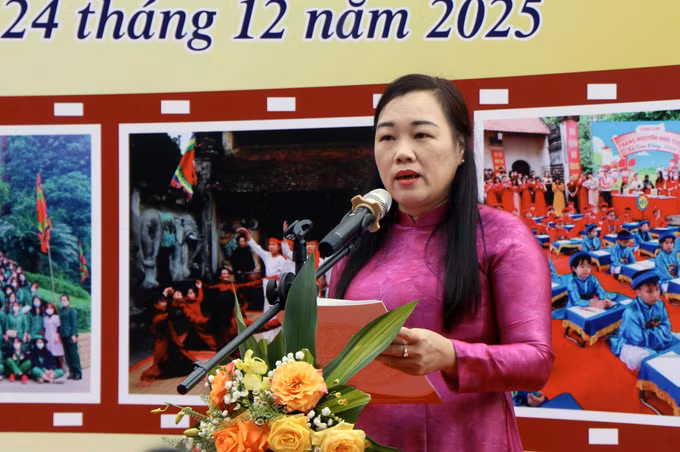 Phó Giám đốc Sở Văn hóa, Thể thao và Du lịch tỉnh Phú Thọ Vũ Thị Hoài Phương phát biểu tại lễ công bố.