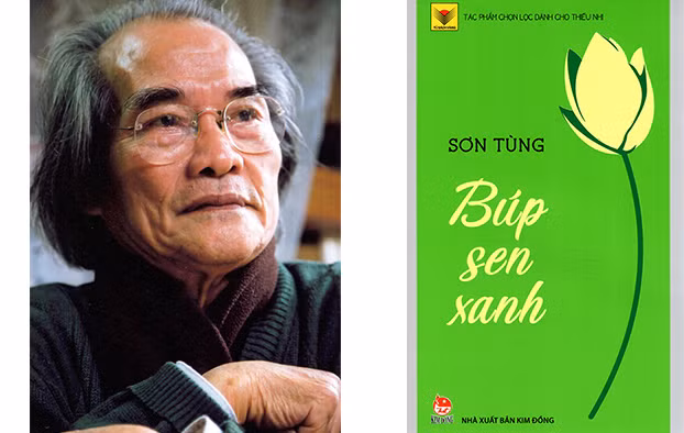 Nhà văn Sơn Tùng và cuốn Búp sen xanh, phiên bản của NXB Kim Đồng dành cho thiếu nhi. Ảnh :.phunuonline.com.vn 