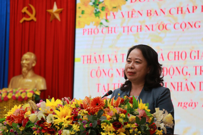 Phó Chủ tịch nước Võ Thị Ánh Xuân phát biểu tại buổi lễ. Ảnh: Hồng Điệp - TTXVN potal-pho-chu-tich-nuoc-vo-thi-anh-xuan-tham-chuc-tet-tai-gia-lai-7806987.jpg