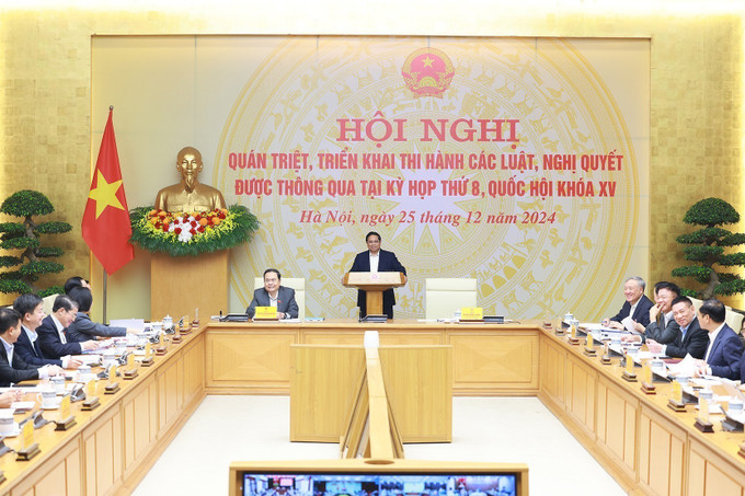 Hội nghị quán triệt, triển khai thi hành các Luật, Nghị quyết được thông qua tại Kỳ họp thứ 8 Quốc hội khoá XV. Ảnh: Dương Giang-TTXVN potal-thu-tuong-va-chu-tich-quoc-hoi-dong-chu-tri-hoi-nghi-trien-khai-nghi-quyet-duoc-thong-qua-tai-ky-hop-thu-tam-quoc-hoi-khoa-xv-7775178.jpg