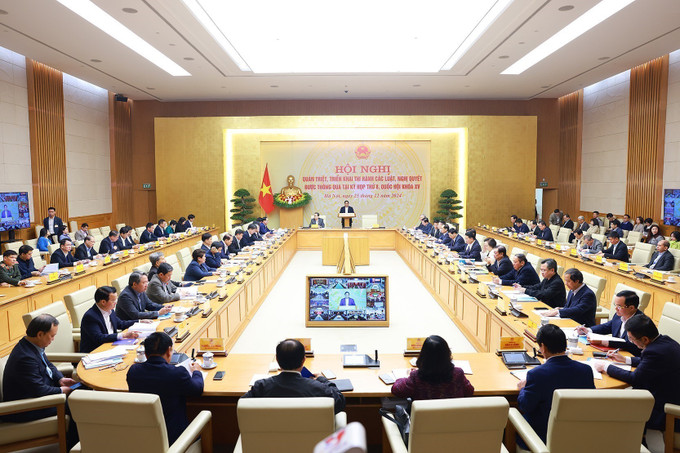 Hội nghị quán triệt, triển khai thi hành các luật, nghị quyết được thông qua tại Kỳ họp thứ tám quốc hội khoá XV. Ảnh: Dương Giang-TTXVN potal-thu-tuong-va-chu-tich-quoc-hoi-dong-chu-tri-hoi-nghi-trien-khai-nghi-quyet-duoc-thong-qua-tai-ky-hop-thu-tam-quoc-hoi-khoa-xv-7775179.jpg