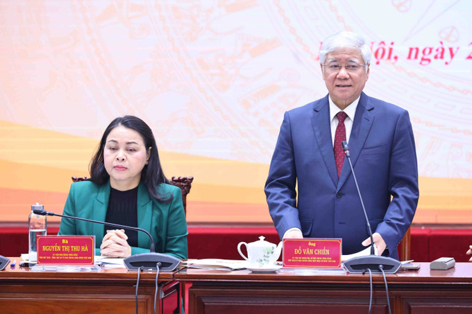 Chủ tịch Ủy ban Trung ương MTTQ Việt Nam Đỗ Văn Chiến phát biểu tại hội nghị. Ảnh: Minh Đức – TTXVN potal-hoi-nghi-uy-ban-trung-uong-mttq-viet-nam-lan-thu-hai-khoa-x-7816843.jpg