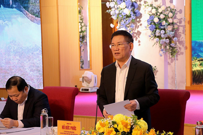 Đồng chí Hồ Đức Phớc, Phó Thủ tướng Chính phủ chỉ đạo hội nghị. Ảnh: Thanh Hải - TTXVN potal-hoi-nghi-hoi-dong-dieu-phoi-vung-trung-du-va-mien-nui-phia-bac-lan-thu-4-7763830.jpg