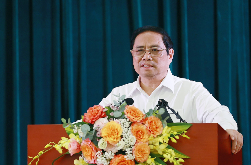 Thủ tướng Phạm Minh Chính phát biểu chỉ đạo tại buổi làm việc với Hội Nhà báo Việt Nam. Ảnh: Dương Giang-TTXVN