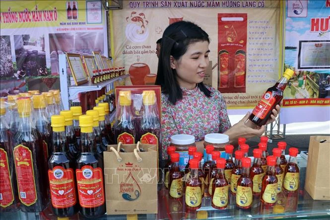 Các sản phẩm nước mắm do làng nghề Nam Ô sản xuất. Ảnh: Trần Lê Lâm - TTXVN