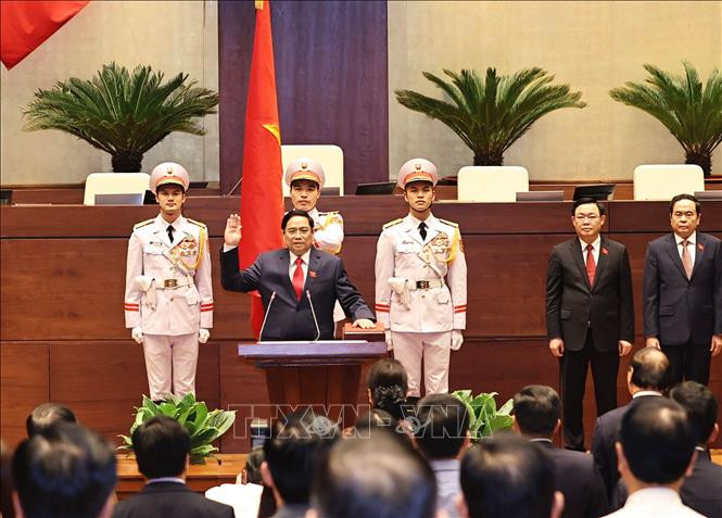 Thủ tướng Chính phủ Phạm Minh Chính tuyên thệ nhậm chức trước Quốc hội, đồng bào và cử tri cả nước. Ảnh: Trí Dũng - TTXVN
