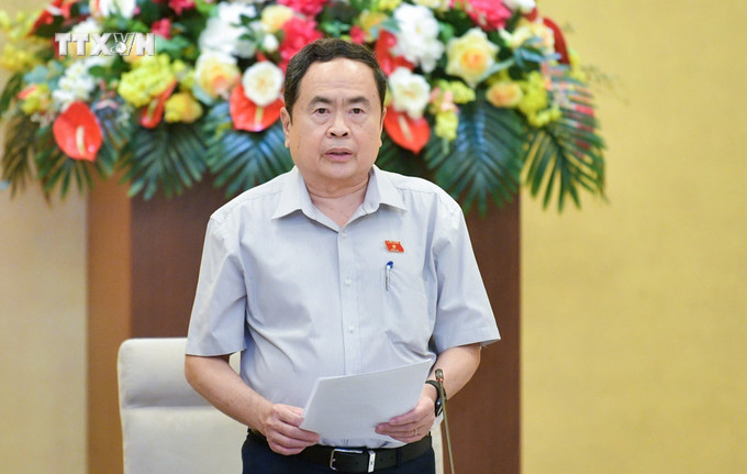 Chủ tịch Quốc hội Trần Thanh Mẫn phát biểu. Ảnh: Doãn Tấn - TTXVN vna_potal_be_mac_phien_hop_cua_uy_ban_thuong_vu_quoc_hoi_7621789.jpg